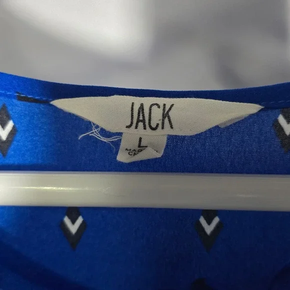 Jack womens babydoll large Blue Geometric Diamond Print Blouse Top  Long Slv - Picture 3 of 8